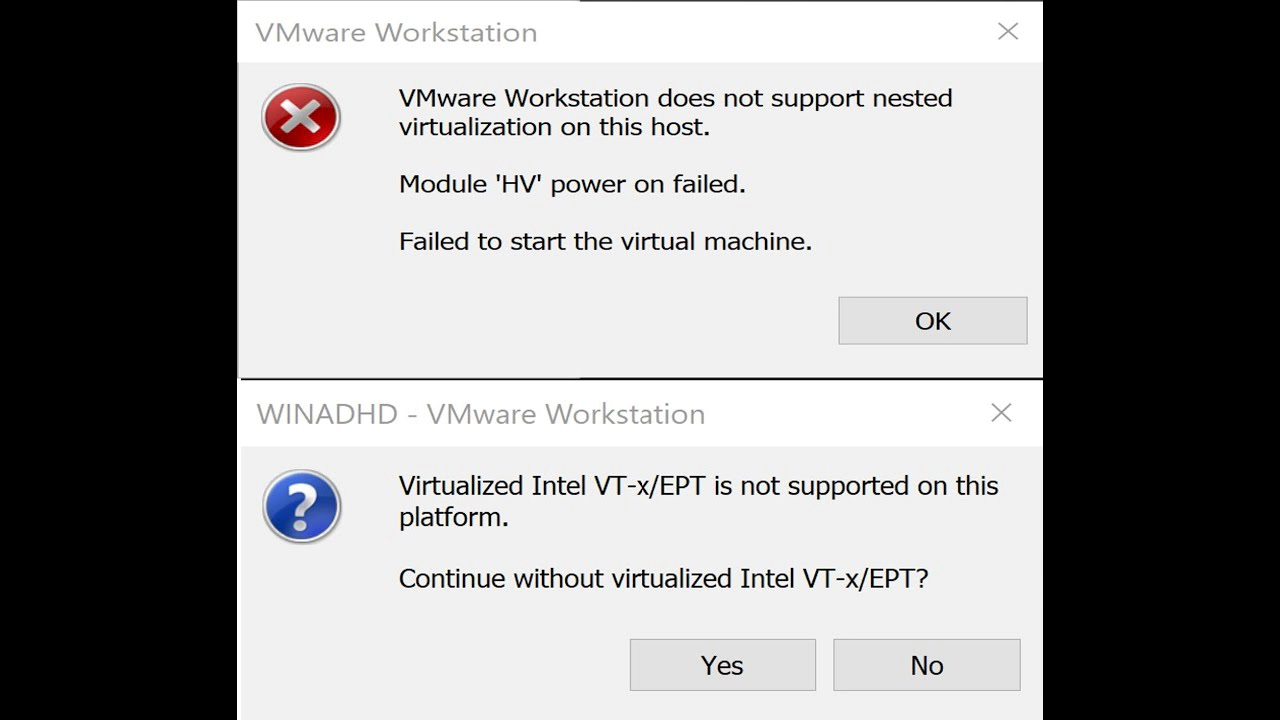 Virtualized Intel VT-xEPT is not supported on this platform